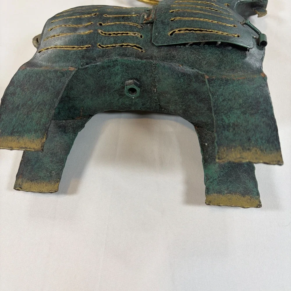 Rustic Verdigris Metal Reindeer Candle Holder Figurine Gold Antler Folk Art 13